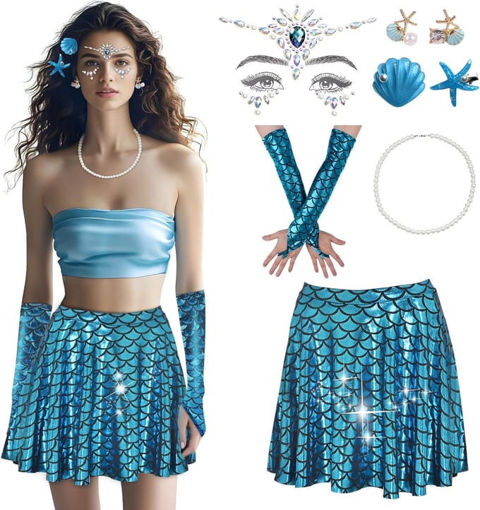 Zeemeermin Kostuum Set - Verkleed Accessoires - Carnaval Themafeest - 8-Delige Complete Set