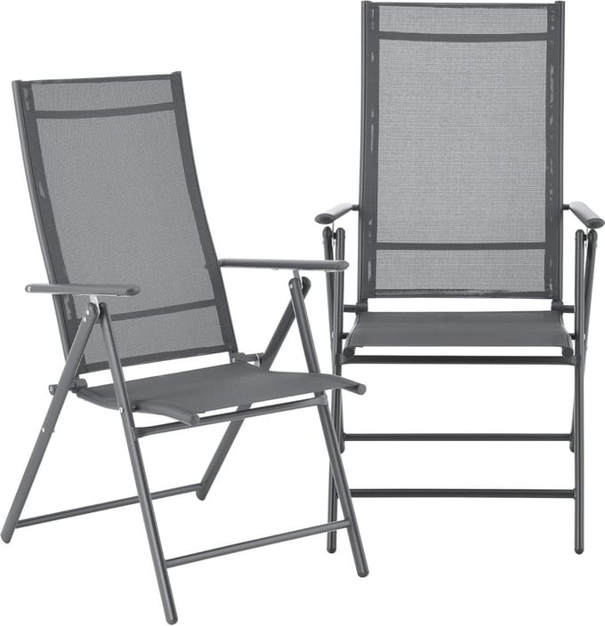 Set van 2 Inklapbare Tuinstoelen met Verstelbare Rugleuning - Donkergrijs