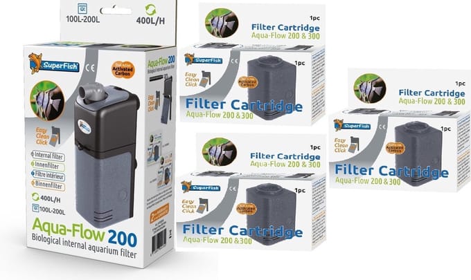 SuperFish - AquaFlow - Dual Action 200 - Aquariumfilter + navulling 3 stuks
