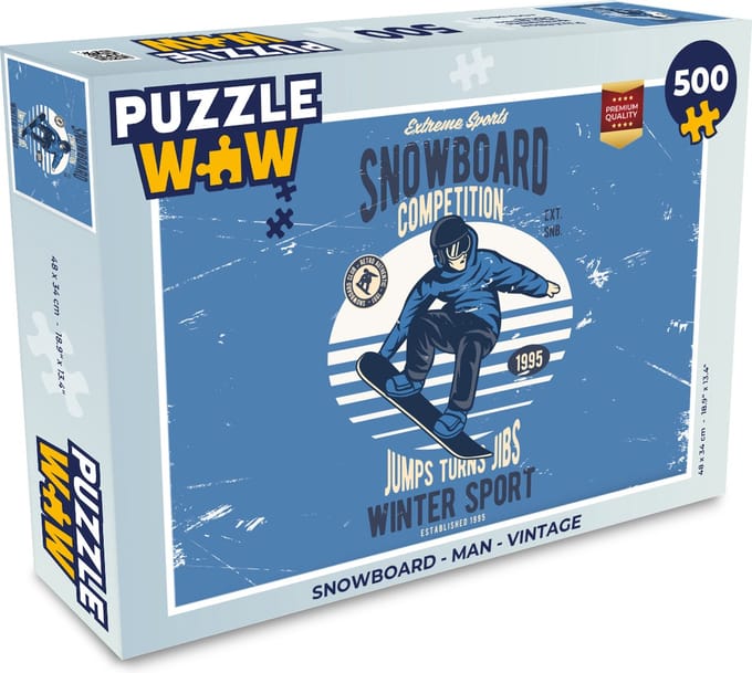Puzzel Snowboard - Man - Vintage - Legpuzzel - Puzzel 500 stukjes