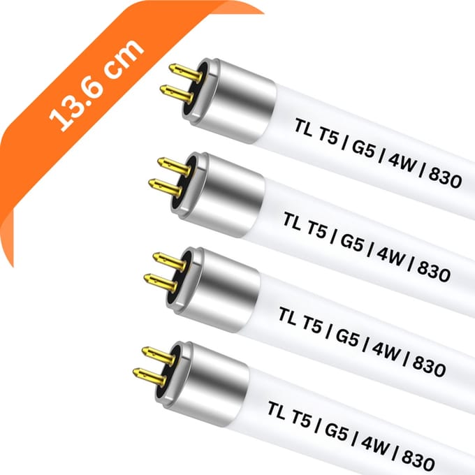 4x T5 TL buizen 14 cm – 830 Warm wit 3000K – 4W – G5 fitting – Ø 1.6 cm