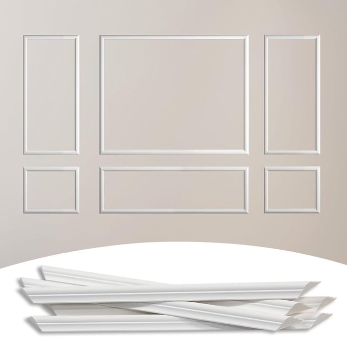Muurlijsten Set - Wandpanelen Lambrisering - Muren Versieren - Voorgesneden Panelen - 6-Frame - Overschilderbaar Wit