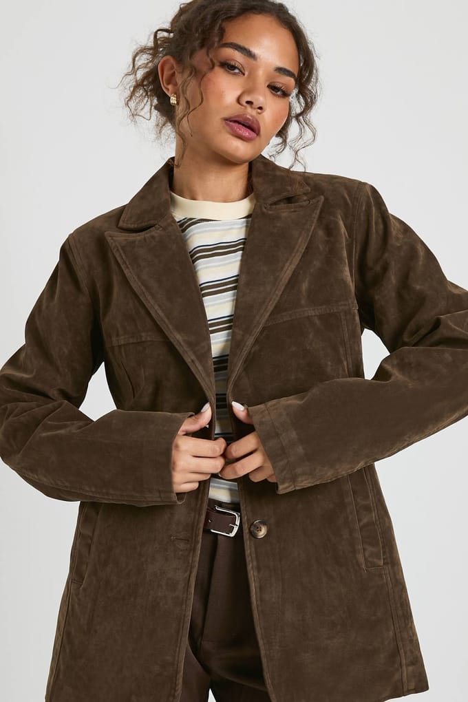 boohoo Dames Suede Look Cinched Blazer | Taupe | Maat: 8