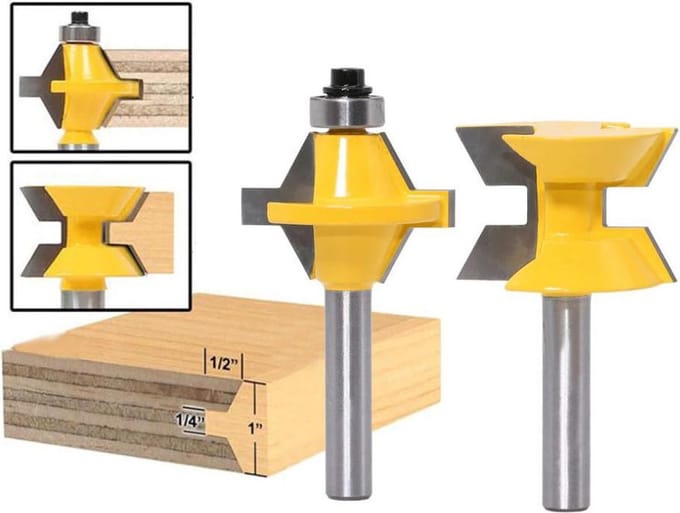 DW4Trading Houtfrees V-profiel Verlijmfrees - Ø 36 mm - Set van 2 - Schacht 8 mm