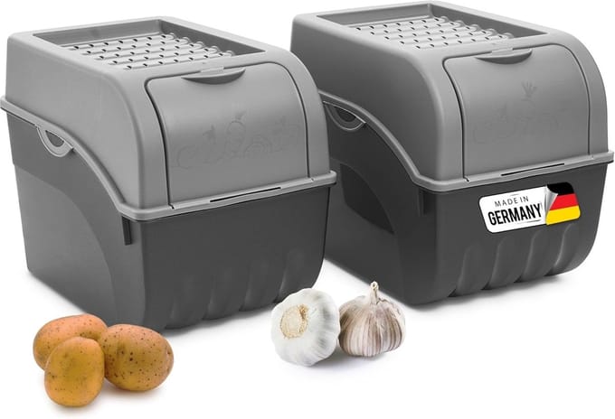 Aardappelbewaardoos | 2X groot 9L | GRIJS | Uiendoos | Groentebox stapelbare aardappelbox uienopslag aardappelmand fruitcontainer aardappelbox voedselopslagcontainer