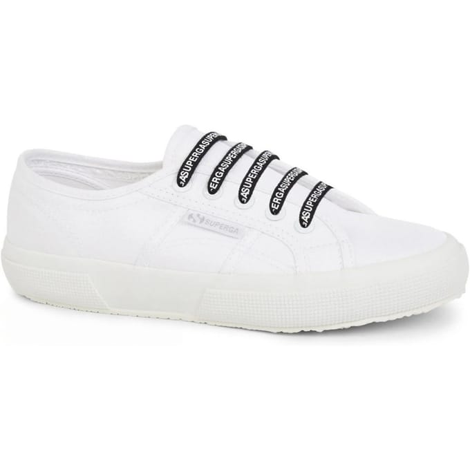 Superga Katoenen schoenveters met logo (Wit/zwart)