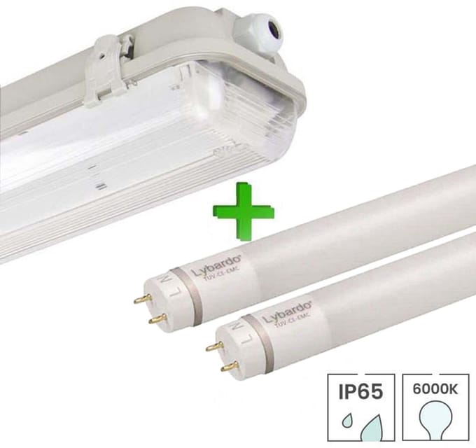 Lybardo - TL Lamp 60cm Prof - IP65 Armatuur incl. 2 LED Buizen - 9W - 6000K Daglicht Wit Licht - 860