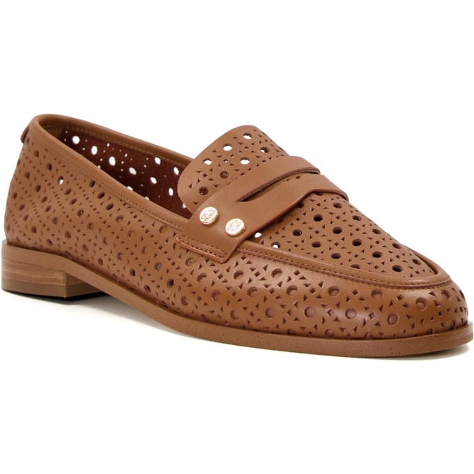 Dune Glimmered Leren Damesslippers In Tan.