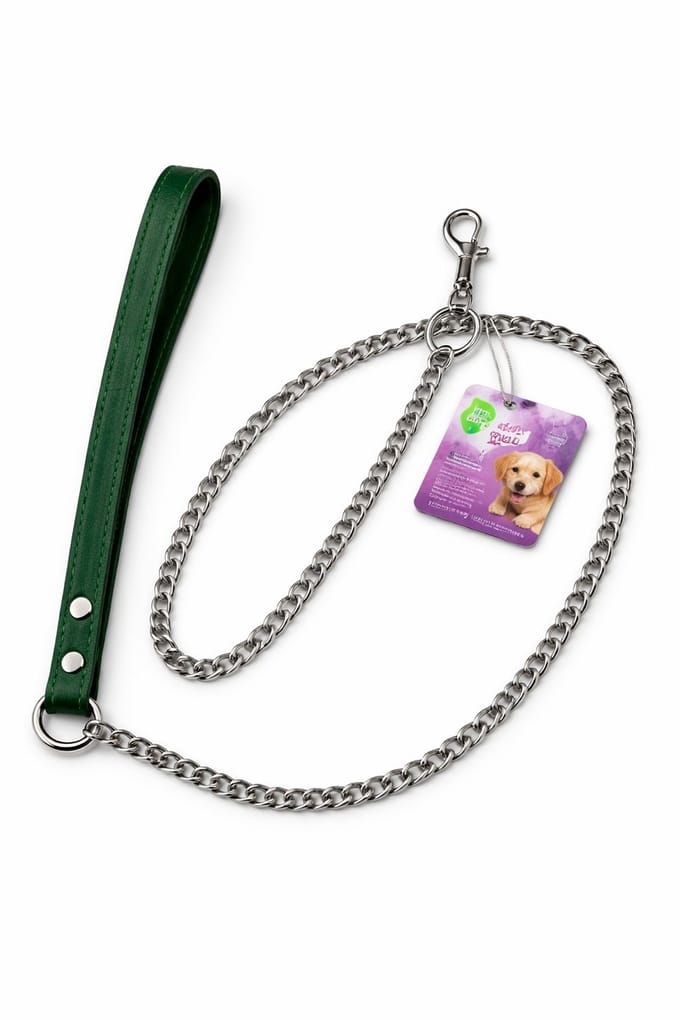 Adori kettinglijn groen – 100 cm – 16 mm – Met leren handgreep