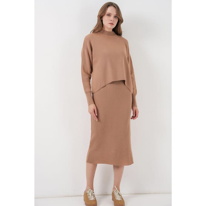Half Col Trui & Rok Brei Set