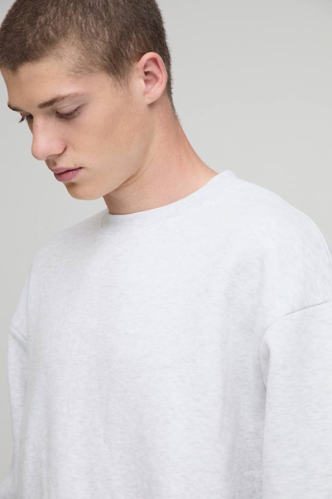 Essential Oversized Boxy Crew Neck Sweatshirt | Grey Marl | Size Small