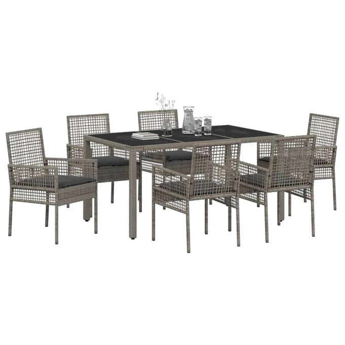 vidaXL - Tuin - Eettafel - Set - 7 - st - Grijs - poly - rattan