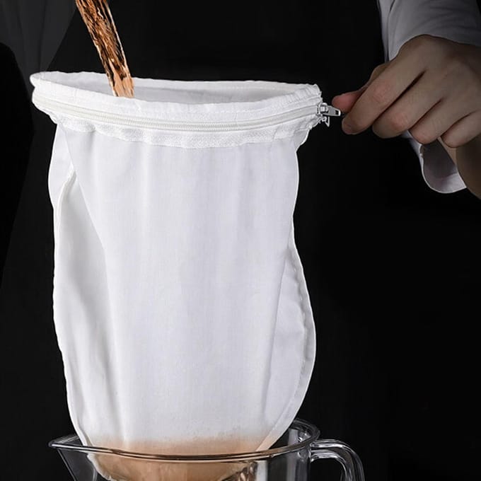 Herbruikbaar Koffie Thee Filter met Handvat Doek Fijnmazig Katoenen Stof Ritssluiting Doek Thee white