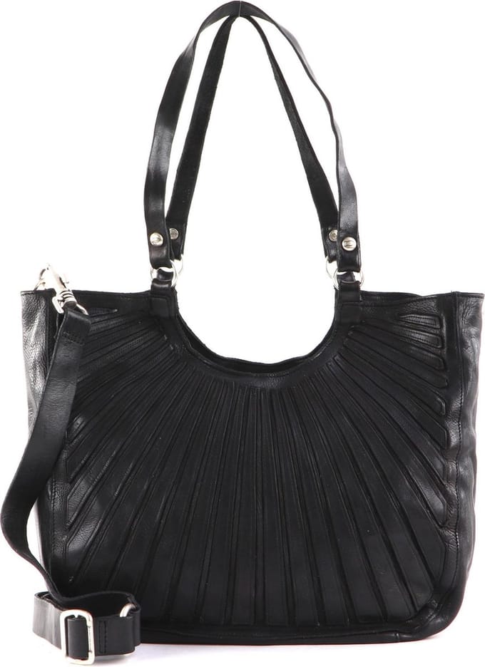 CAMPOMAGGI Leren Shopper Schoudertas Shopping Bag Nero Zwart