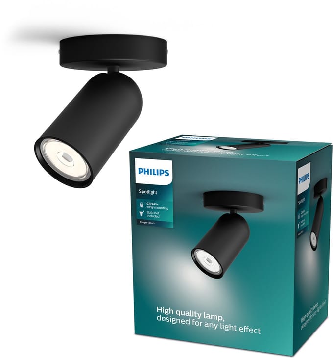 Philips Opbouwspot Pongee - Zwart - 13,8cm - Gu10