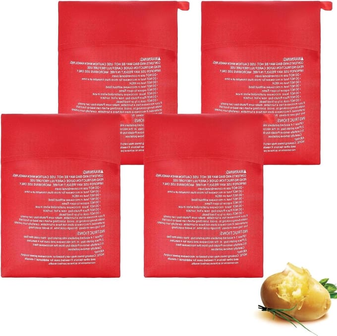 Herbruikbare aardappelzakken rood - 4 stuks - magnetron kooktassen herbruikbaar