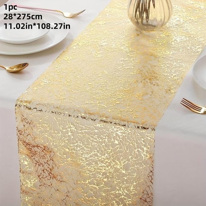 Elegante Tafelloper van Goudfolie Mesh - Perfect voor Bruiloften, Feesten en Festivals - Duurzaam Polyester, Rechthoek 11.02 * 108.27 inches goud