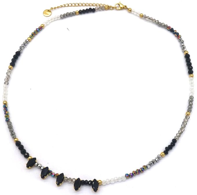 Ketting met Kralen - RVS - Lengte 43-48 cm - Grijs en Zwart