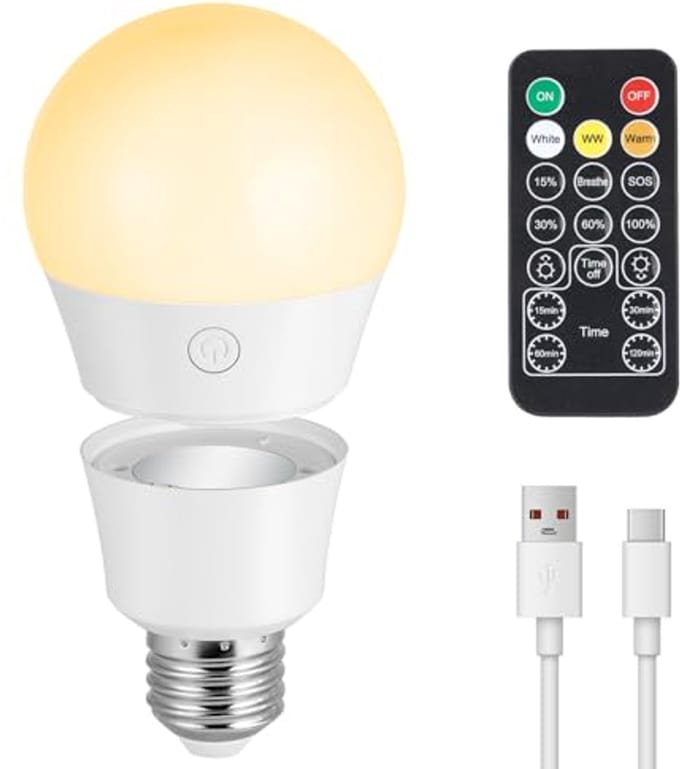 Oplaadbare E27 Ledlampen met Afstandsbediening en Timer - 7W Dimbare Batterij Gloeilamp