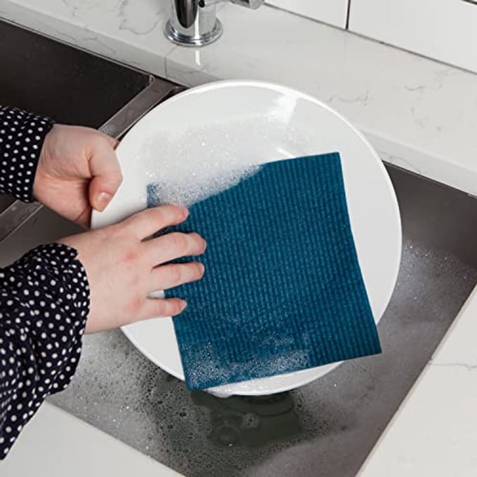 Herbruikbare Zee Blauw en Gouden Spons Keukenhanddoek - Set van 2