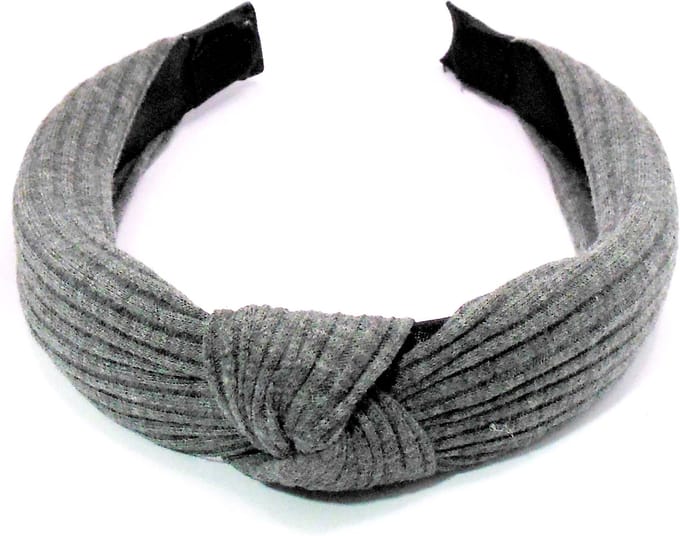 Diadeem zachte stof met knoop grijs breed