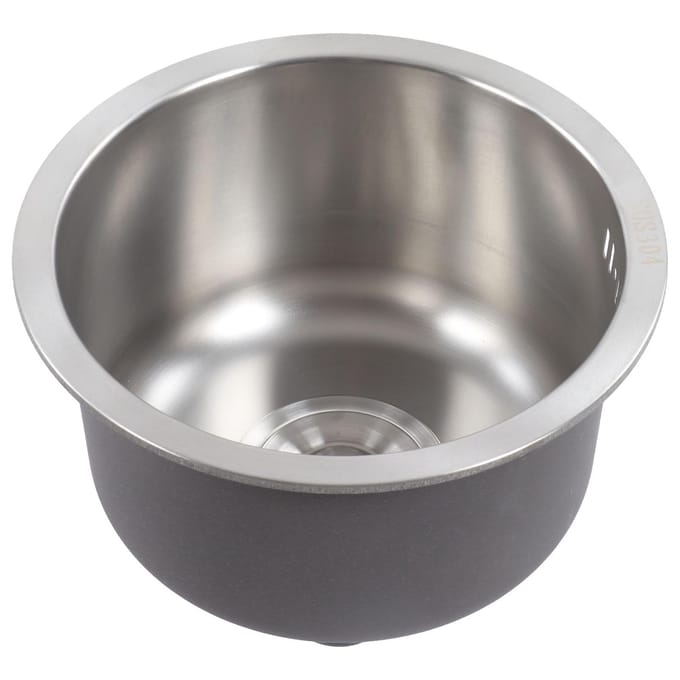 Mini Ronde Keukenspoelbak RVS Bar Ronde Kom met Afvoerpijpaansluiting 30cm Diameter gray