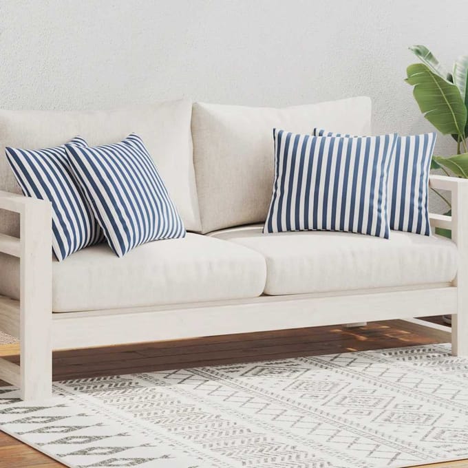 vidaXL - Buitenkussens - 45x45 - cm - gestreept - marineblauw - 4 - st