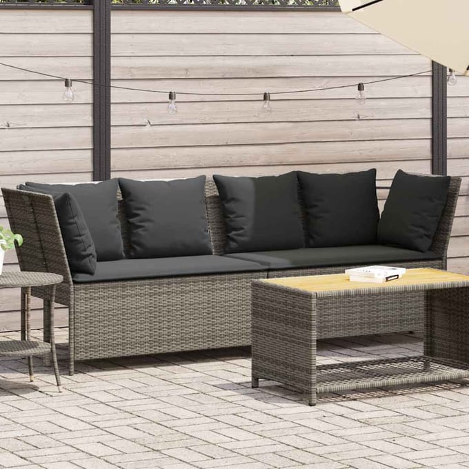 vidaXL - Tuinbank - met - kussens - poly - rattan - grijs