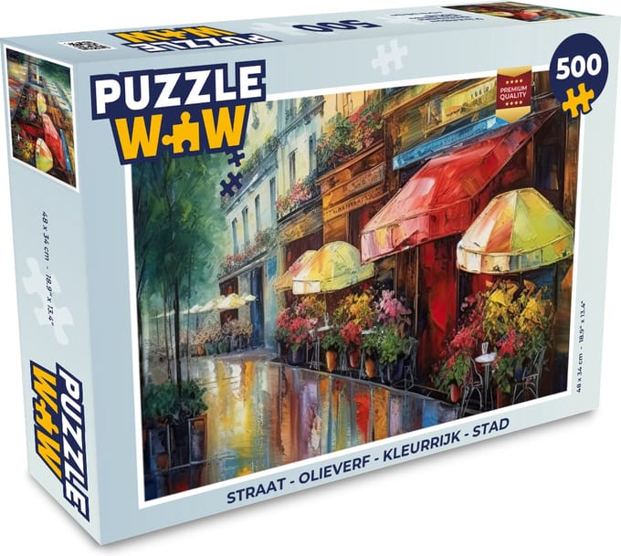 Puzzel Straat - Olieverf - Kleurrijk - Stad - Legpuzzel - Puzzel 500 stukjes