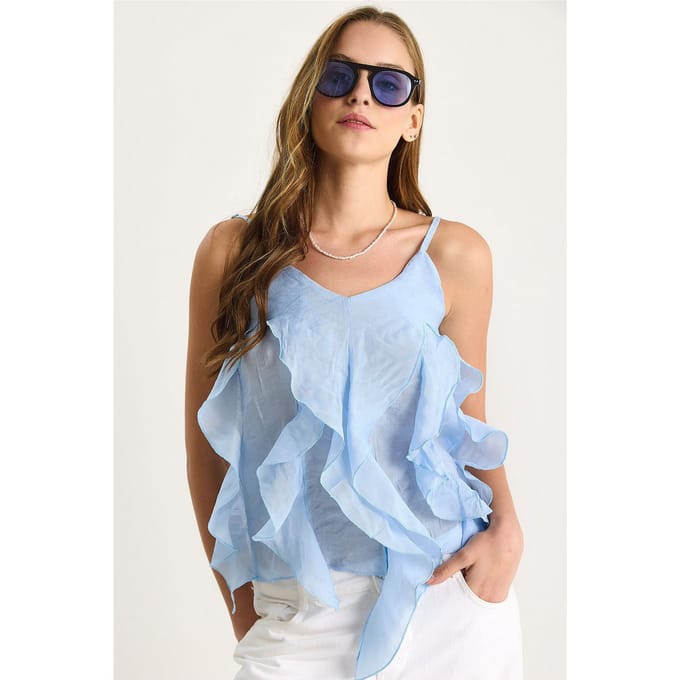 V-hals Katoenen Blouse met Ruffle Detail