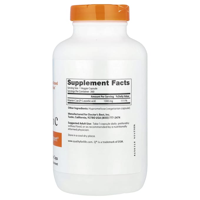 Doctor's Best, vitamine C avec contrôle qualité, 1 000 mg, 360 capsules végétariennes