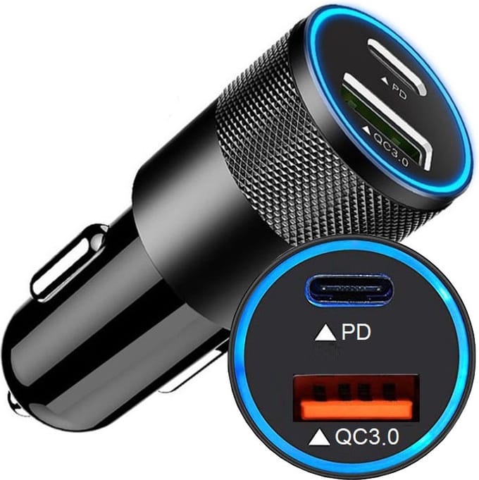 DutchOne Autolader USB A & USB C - Auto oplader USB - USB C autolader 2 poorten - Auto lader - Sigarettenaansteker USB oplader auto - Snellader