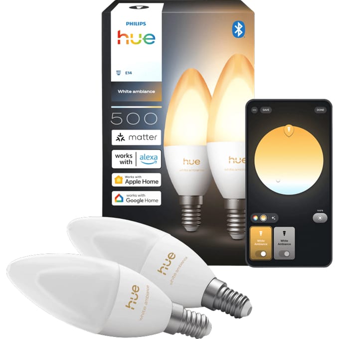 Philips Hue LED kaarslamp - E14 fitting - bevat 2 lampen - aanpasbaar wit licht - slimme verlichting