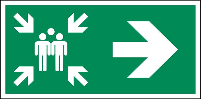 Verzamelplaats sticker met pijl rechts 400 x 200 mm