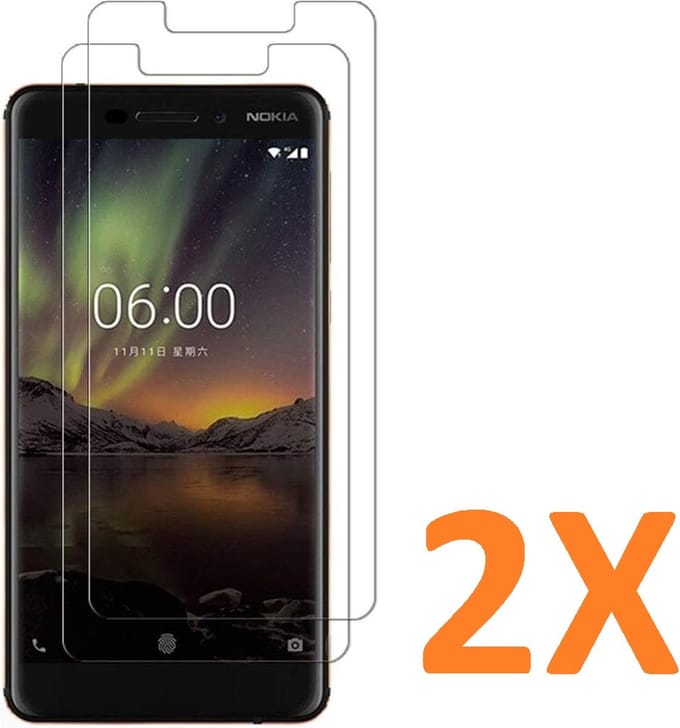 Screenprotector Glas - Tempered Glass Screen Protector Geschikt voor: Nokia 6 2018 - 2x