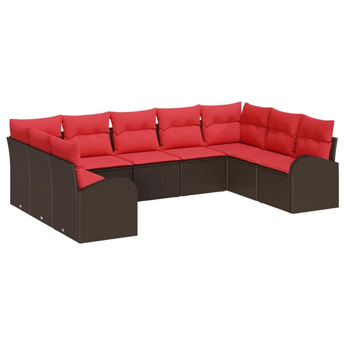 vidaXL - Tuinbank - Set - 9 - st - Bruin - en - Rood - poly - rattan