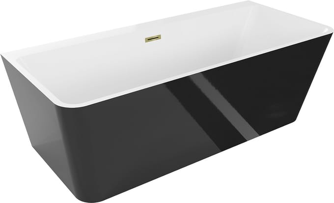 Mexen Volta vrijstaande wandbadkuip 150 x 75 , wit/zwart, overloop goud - 51131507575-50
