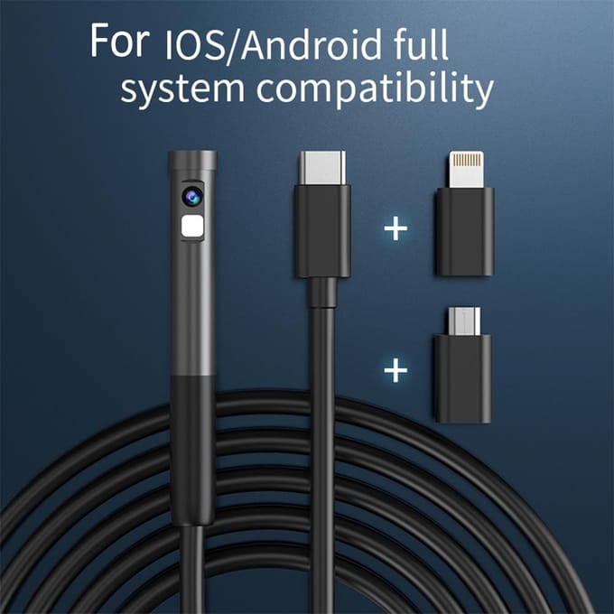 TypeC Endoscoopinspectie Borescope Camera 7,9 mm Ingebouwde verstelbare LED-verlichting IP67 Waterdicht Single Lens zwart