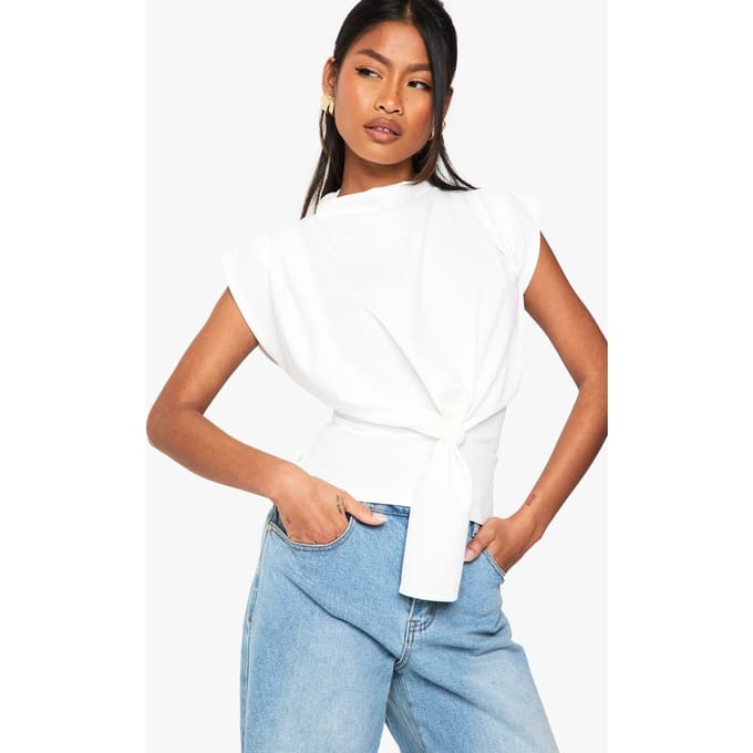 boohoo Dames Crepe Knot Cowl Neck Blouse | Wit | Maat: 36