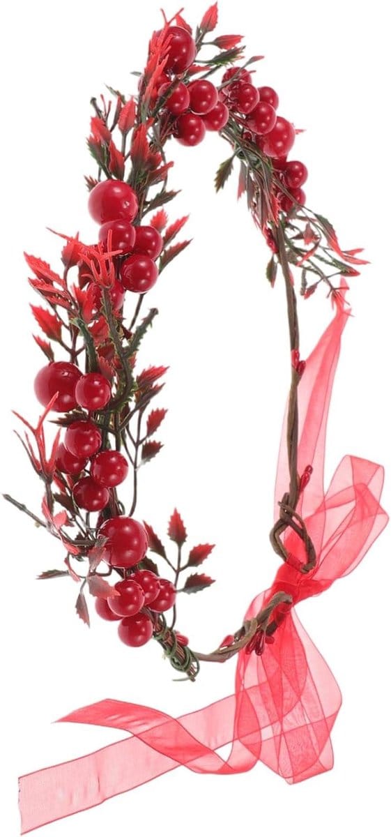Bloemenkrans Hoofdband - Bruiloft Haardecor - Feestelijke Aankleding - Levensechte Bessen - 24 cm Diameter - Rood