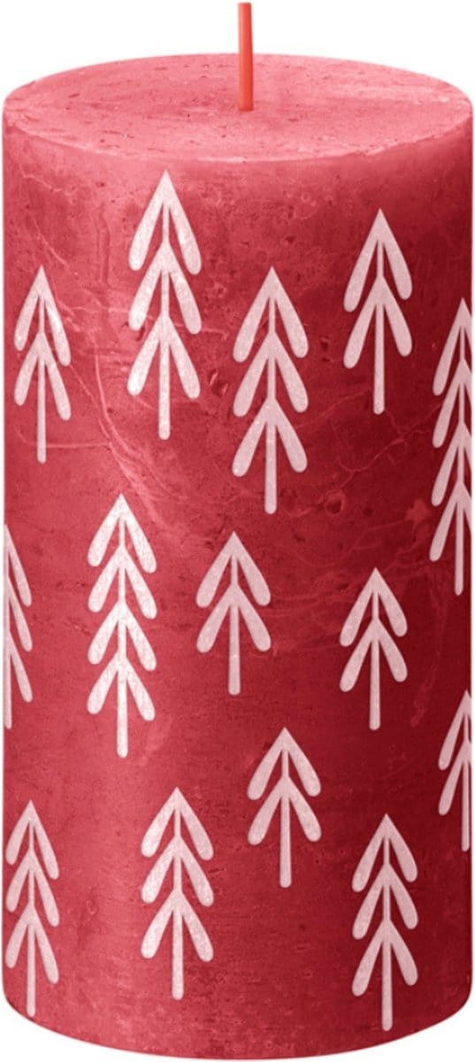 Bolsius - Rustiek stompkaars - Printed - 130/68 - 1 Stuk - Delicate Red