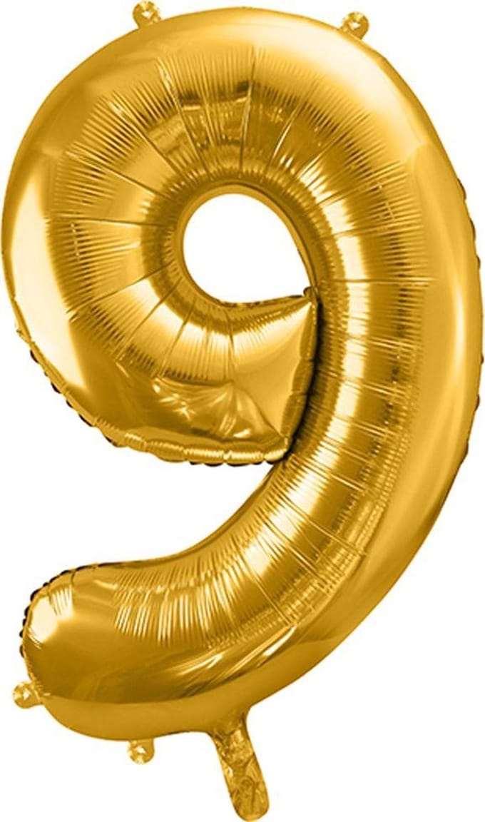 Cijferballon goud cijfer 9 - Nummer ballon cijfer 9 groot formaal (86 cm) - Goud - partydedeco