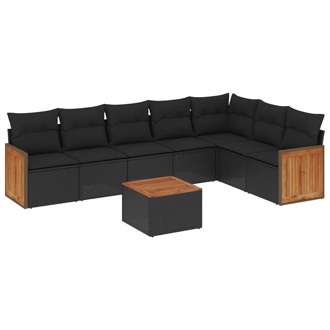 vidaXL - 8-delige - Loungeset - met - kussens - poly - rattan - zwart