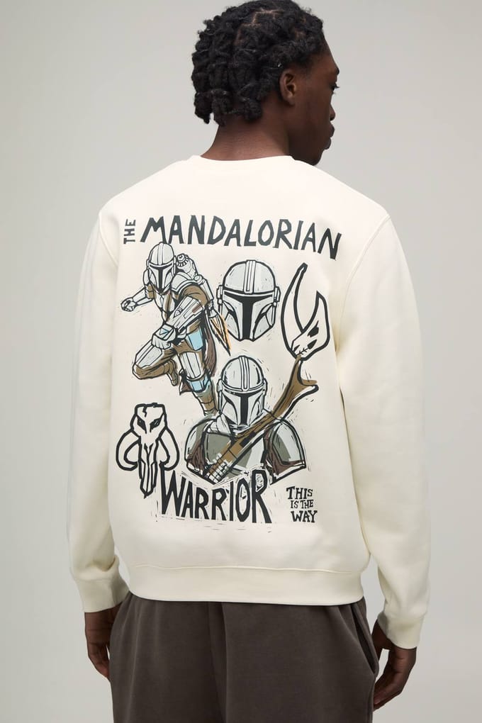 Oversized Sweatshirt Met Mandalorian Warrior Licentieprint | Ecru | Size Medium
