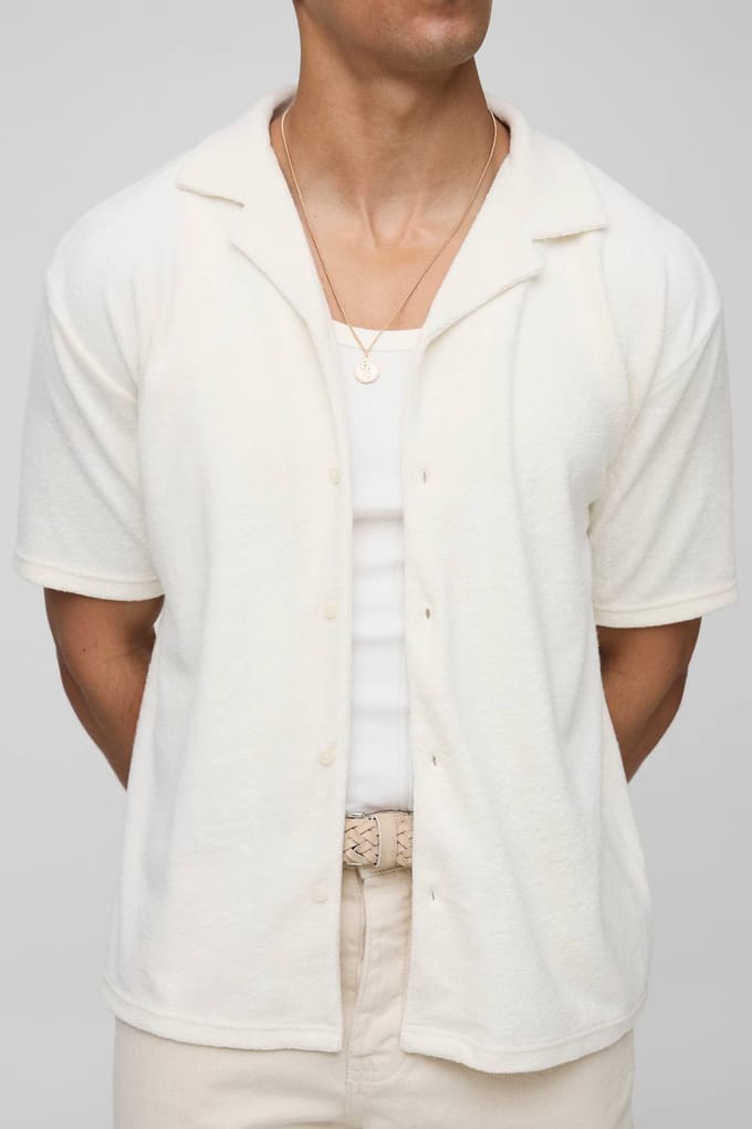 Oversized Revere Towelling Shirt | Ecru | Size Medium