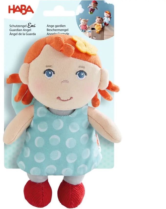 Haba knuffelpop beschermengel Emi 15 cm - zachte pop voor baby's.