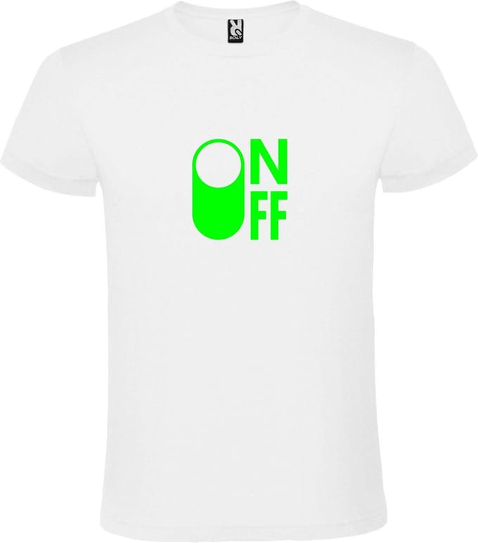 Wit T-Shirt met “ On/Off Button ON “ afbeelding Neon Groen Size S