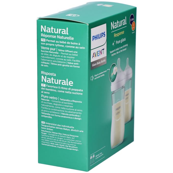 Philips Avent Natural Response Glazen Babyflessen 240 ml – Flow 3- 2 flessen - SCY933/02