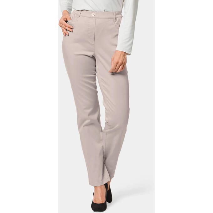 Lichte katoenen broek met elastische band - beige - Gr. 50 van Goldner Fashion