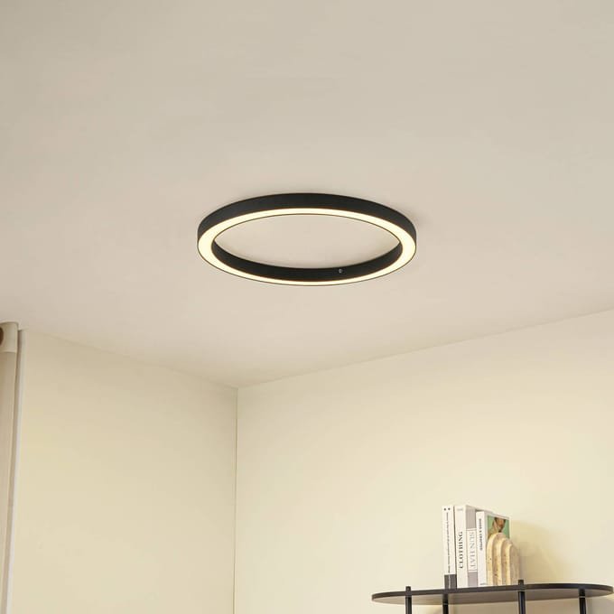 Lucande LED plafondlamp Neor, zwart, Ø 60 cm, CCT, dimbaar